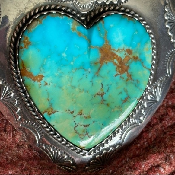 Vnt Joan Slifka Large Turquoise Heart Sterling Silver Concho Statement Piece - Picture 2 of 10